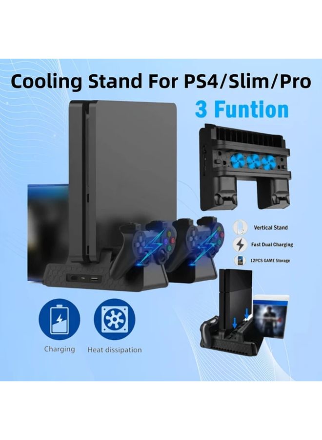 Black Cooling Stand for PS4 Slim Pro with Controller Charger Station - Image 1
