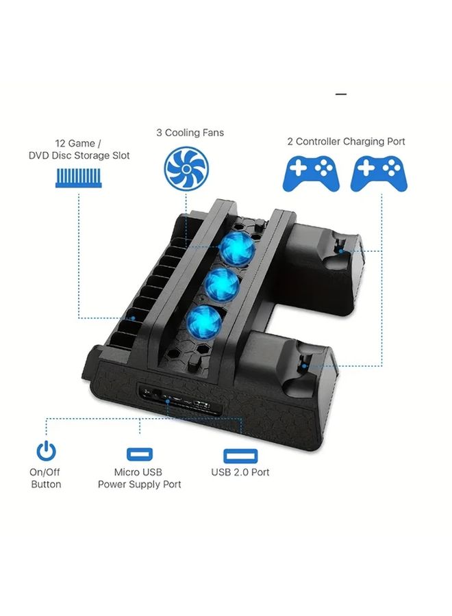 Black Cooling Stand for PS4 Slim Pro with Controller Charger Station - Image 4