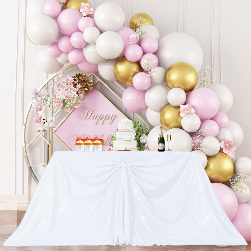 PartyDelight Sequin Tablecloth White Rectangular Table Cloth 50x80