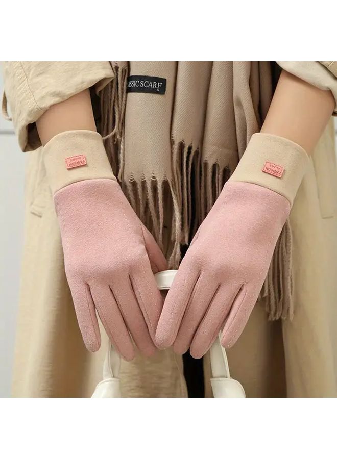 Tender Pink Winter Touchscreen Gloves Women Flannel Plush Lined Driving Cycling Skiing - Image 2