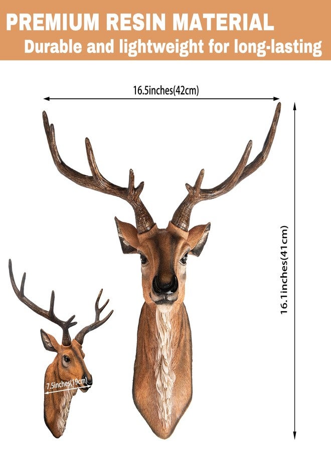 Kongkee Faux Deer Head Wall Mount – Resin Deer Head Wall Decor, Animal Head Wall Sculpture for Rustic, Farmhouse & Western Room Decor (Brown) - Image 4