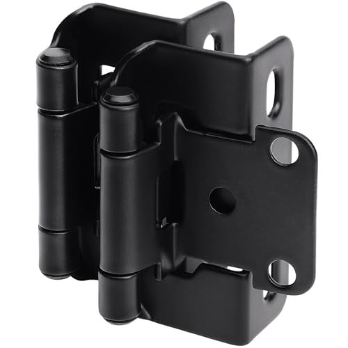 DecoBasics 50 Pack 1/2" Overlay Black Cabinet Hinges for Cabint Doors (25 Pairs) – Self-Closing Partial Wrap Semi-Concealed Face Frame Hinge for Cupboard & Kitchen Doors w/Screws & Quiet Bumpers - Image 1