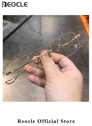 Rimless Reading Glasses Men Women Anti-Blue Ultra Light Frameless Reading Glasses Reading Aid Visual Aid Workplace Glasses Anti Fatigue Glasses with Strength for the Elderly Gold - view 2