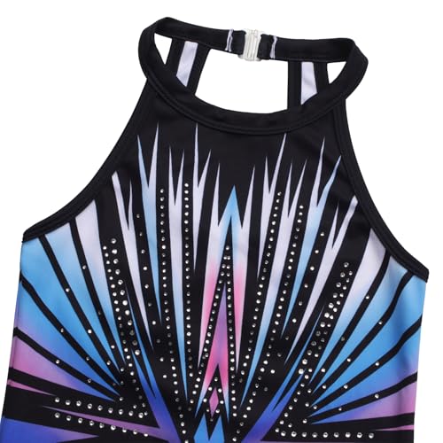 JOYSTREAM Gymnastics Leotards for Girls With Shorts Sparkly Ballet Dance Clasp Back Activewear Blue-black Diamond,8-9Years - Image 3