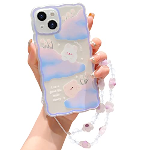 ZSYTZL Compatible with iPhone 13 Case Cute Cartoon Cloud Little Bear Rabbit with Cute Chain Design for Women Girls Aesthetic Kawaii Slim Soft TPU Transparent Case for iPhone 13Cloud - Image 1