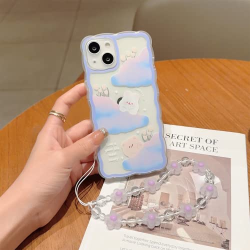 ZSYTZL Compatible with iPhone 13 Case Cute Cartoon Cloud Little Bear Rabbit with Cute Chain Design for Women Girls Aesthetic Kawaii Slim Soft TPU Transparent Case for iPhone 13Cloud - Image 3