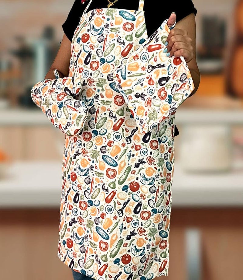 MaatirDesigns Maatir Indian Vegetables and Herbs Apron Pot holder and Mitts Set 3 - Image 2