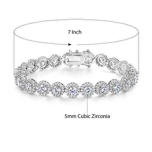 Gemsme Tennis Bracelet for Women 1 Row 18K White Gold Plated 5mm Round Cubic Zirconia Bracelets - Image 2