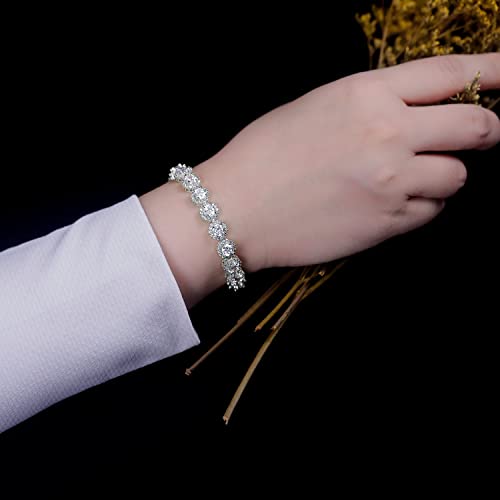 Gemsme Tennis Bracelet for Women 1 Row 18K White Gold Plated 5mm Round Cubic Zirconia Bracelets - Image 3