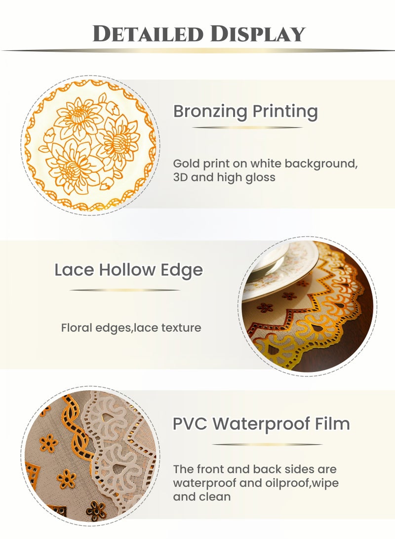 6 قطع البرنز المطبوعة جولة ماء مجموعة المفرش ، 38CM مجموعة المفارش طاولة الطعام ، واقية من الزيت ، الغبار ، مقاومة للحرارة ، مضادة للحروق ، غير قابلة للغسيل ، امسحها نظيفة ، متجر نشمر ، ديكور طاولة طعام المطبخ المنزلي ، تناول الطعام العائلي اليومي ، حفلة عطلة ، زفاف ، مأدبة فندق ، مقاهي ، هدايا ، خلفية بيضاء ذهبية (15 بوصة) - Image 3
