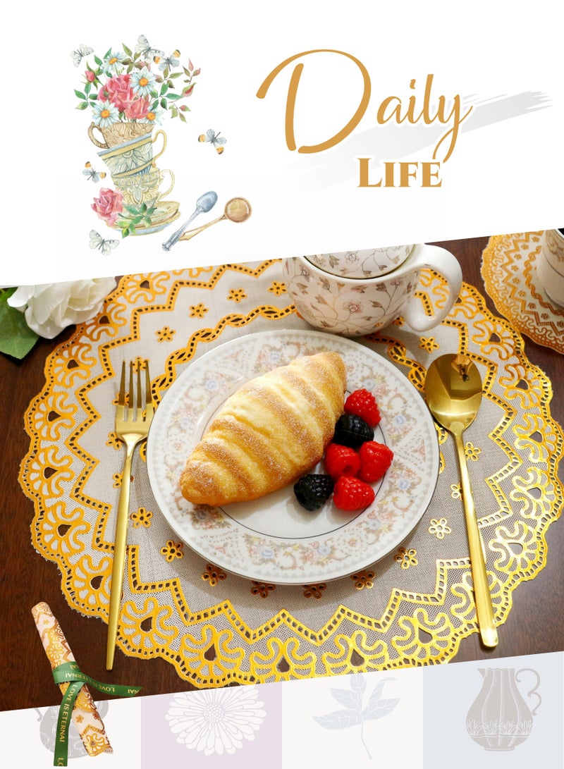 6 قطع البرنز المطبوعة جولة ماء مجموعة المفرش ، 38CM مجموعة المفارش طاولة الطعام ، واقية من الزيت ، الغبار ، مقاومة للحرارة ، مضادة للحروق ، غير قابلة للغسيل ، امسحها نظيفة ، متجر نشمر ، ديكور طاولة طعام المطبخ المنزلي ، تناول الطعام العائلي اليومي ، حفلة عطلة ، زفاف ، مأدبة فندق ، مقاهي ، هدايا ، خلفية بيضاء ذهبية (15 بوصة) - Image 4