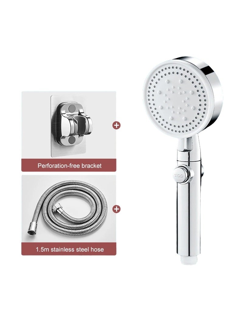 AROAQ High Pressure Shower Head, 5 Modes Adjustable Bath Shower Head,  Multi Functional Hand Held Rain Shower Head With Pause Switch, Water Saving Shower Nozzle Spray For Bathroom, (White Shower Set)  - Image 1