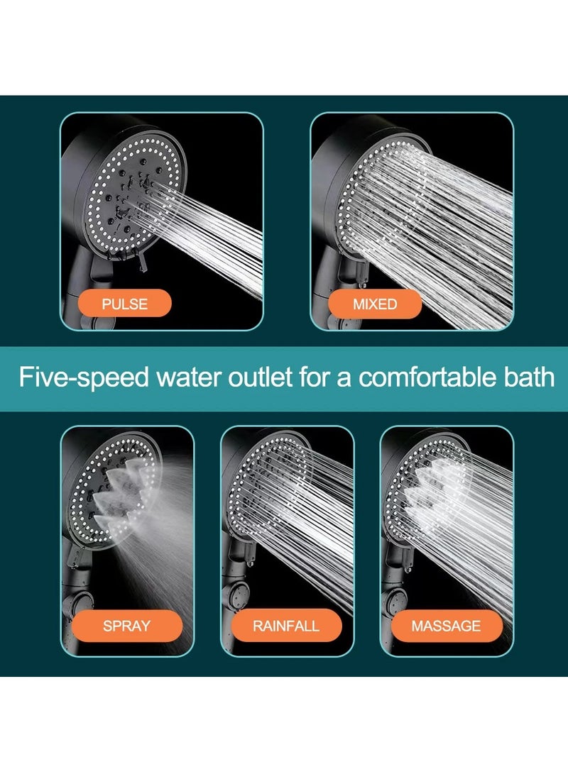 AROAQ High Pressure Shower Head, 5 Modes Adjustable Bath Shower Head,  Multi Functional Hand Held Rain Shower Head With Pause Switch, Water Saving Shower Nozzle Spray For Bathroom, (White Shower Set)  - Image 3