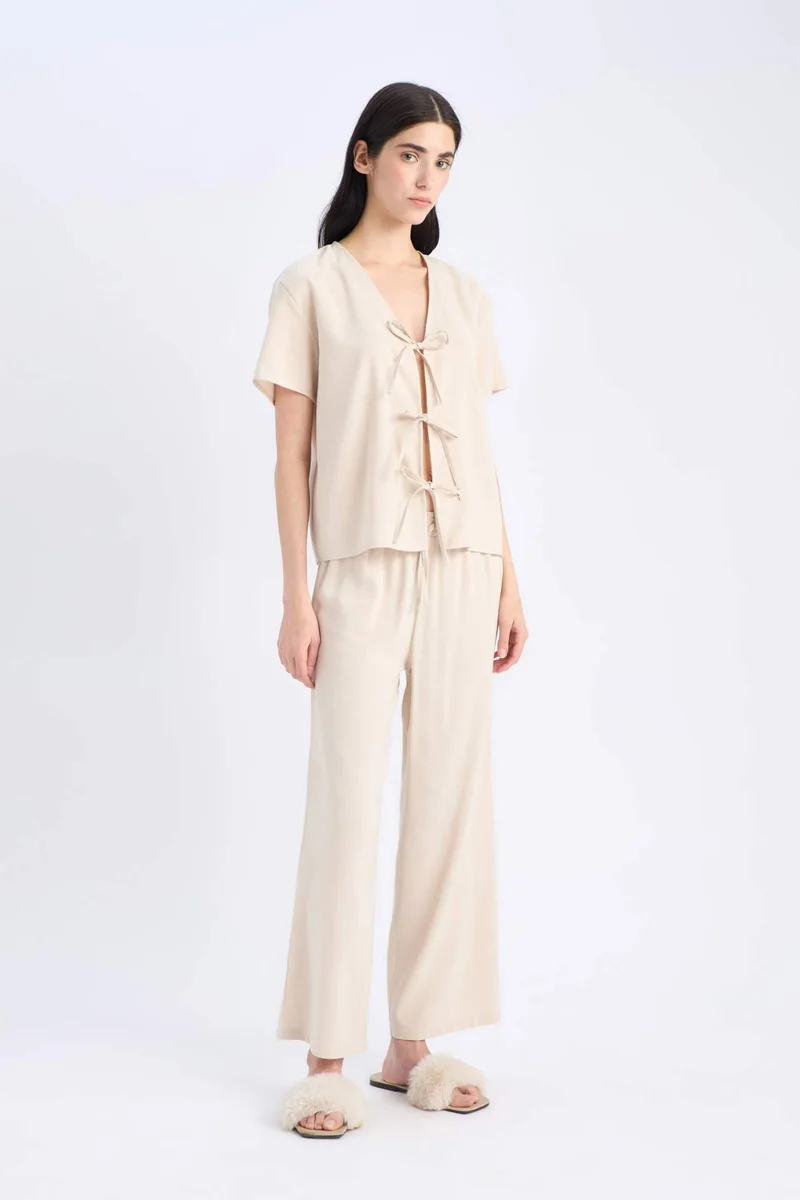 DeFacto Fall in Love Linen Top Bottoms 2 Piece Pyjamas Set