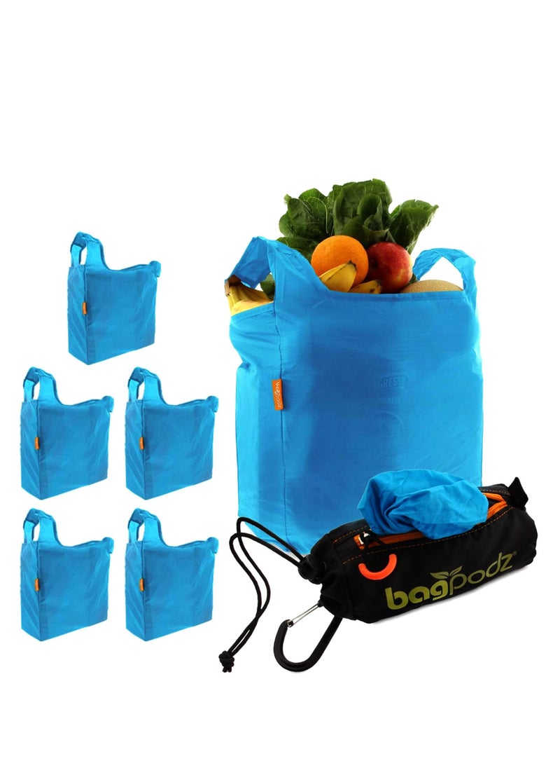 bagpodz 5 Pack Reusable Grocery Bags, Grocery Folding Tote Bag, Multipurpose Heavy Duty Shopping Cart Bag, Daily Utility Bag, Washable, 50 LBS Capacity, Blue Colour  - Image 1