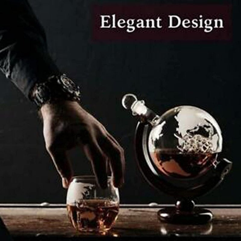 ويوبلز طقم إبريق ويسكي مع كأسين منقوشين على شكل كرة أرضية، موزع مشروبات كحولية للويسكي، سكوتش، بوربون، طقم هدايا - Image 4