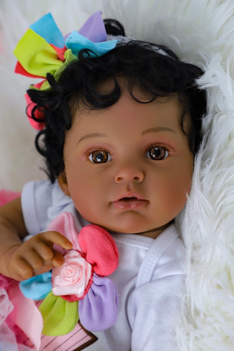 SCOM Realistic Reborn Baby Doll - 20 Inch Real Life Black Doll Girl, Lifelike African American Baby with Full Body Vinyl, Weighted Newborn Brown Hispanic Dolls for Ages 3 4 5 6 + Gift - Image 4