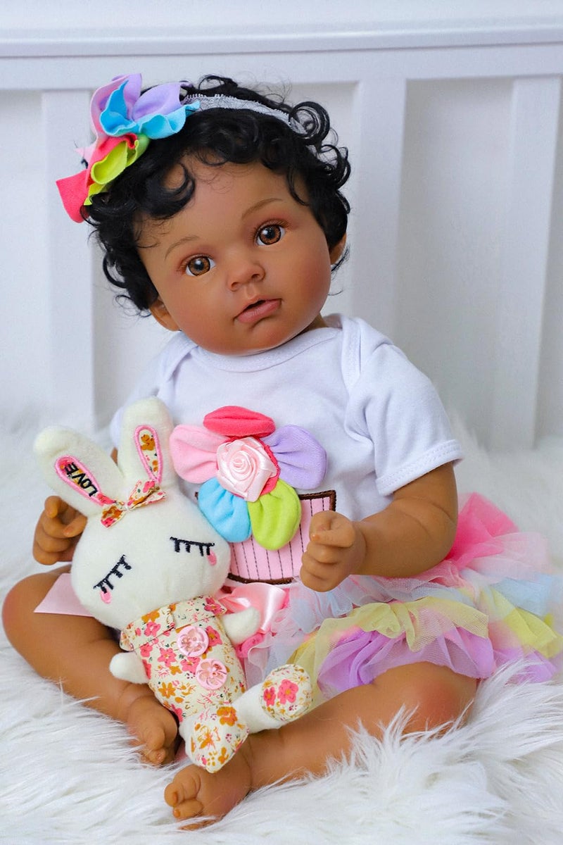 SCOM Realistic Reborn Baby Doll - 20 Inch Real Life Black Doll Girl, Lifelike African American Baby with Full Body Vinyl, Weighted Newborn Brown Hispanic Dolls for Ages 3 4 5 6 + Gift - Image 5