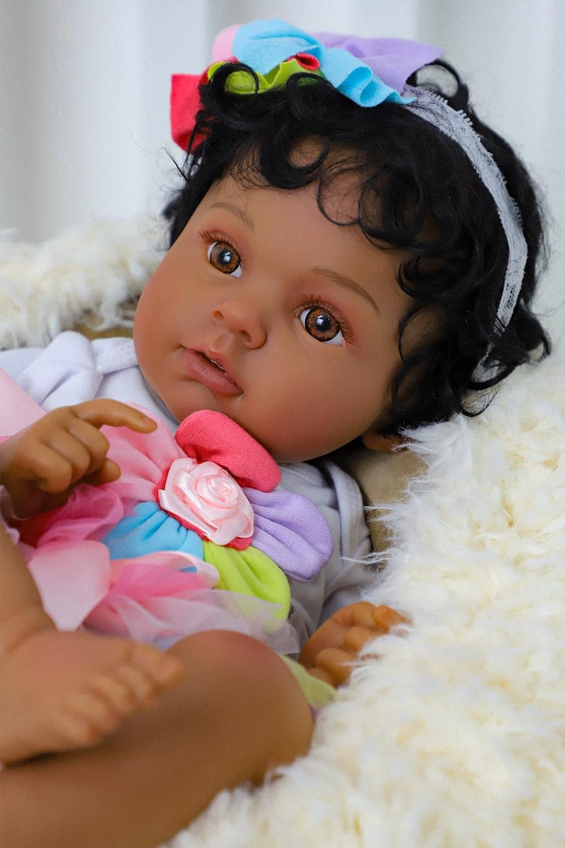 SCOM Realistic Reborn Baby Doll - 20 Inch Real Life Black Doll Girl, Lifelike African American Baby with Full Body Vinyl, Weighted Newborn Brown Hispanic Dolls for Ages 3 4 5 6 + Gift - Image 3
