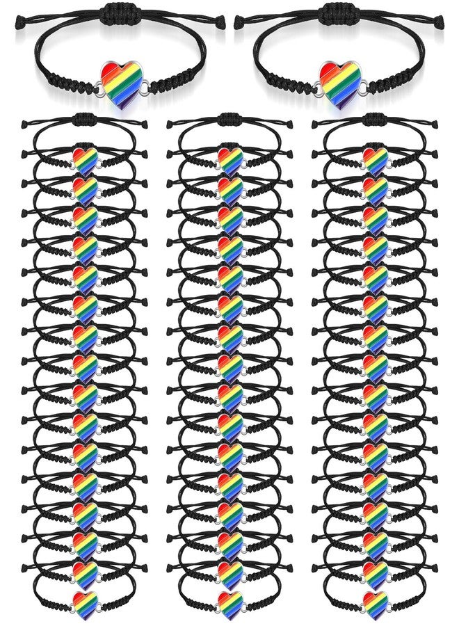 Ecation Rainbow Pride Bracelets LGBT Accessories Pride Gift Heart LGBTQ Braided Bracelet for Lesbian Jewelry for Women Men(100 Pcs) - Image 1