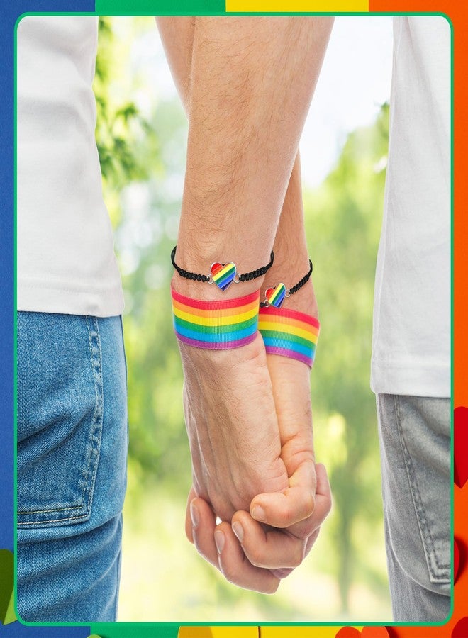 Ecation Rainbow Pride Bracelets LGBT Accessories Pride Gift Heart LGBTQ Braided Bracelet for Lesbian Jewelry for Women Men(100 Pcs) - Image 3