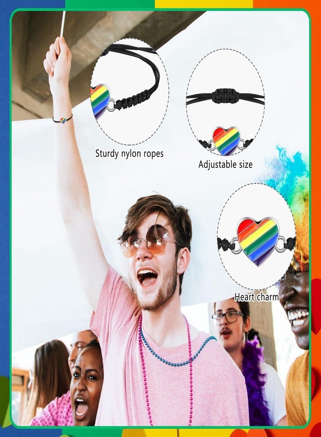 Ecation Rainbow Pride Bracelets LGBT Accessories Pride Gift Heart LGBTQ Braided Bracelet for Lesbian Jewelry for Women Men(100 Pcs) - Image 4