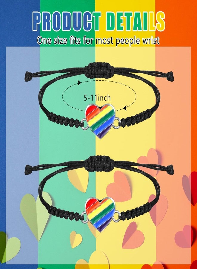 Ecation Rainbow Pride Bracelets LGBT Accessories Pride Gift Heart LGBTQ Braided Bracelet for Lesbian Jewelry for Women Men(100 Pcs) - Image 2
