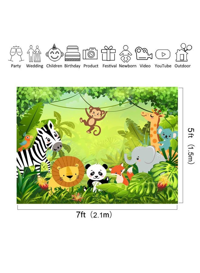 Riyidecor Jungle Safari Animal Backdrop Polyester Fabric Green Animation Kids Panda Lion 7Wx5H Feet Cute Wildlife Zoo Zebra Photography Background Birthday Baby Shower Photo Studio Shoot - Image 3