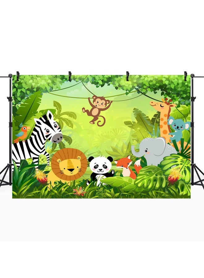 Riyidecor Jungle Safari Animal Backdrop Polyester Fabric Green Animation Kids Panda Lion 7Wx5H Feet Cute Wildlife Zoo Zebra Photography Background Birthday Baby Shower Photo Studio Shoot - Image 2