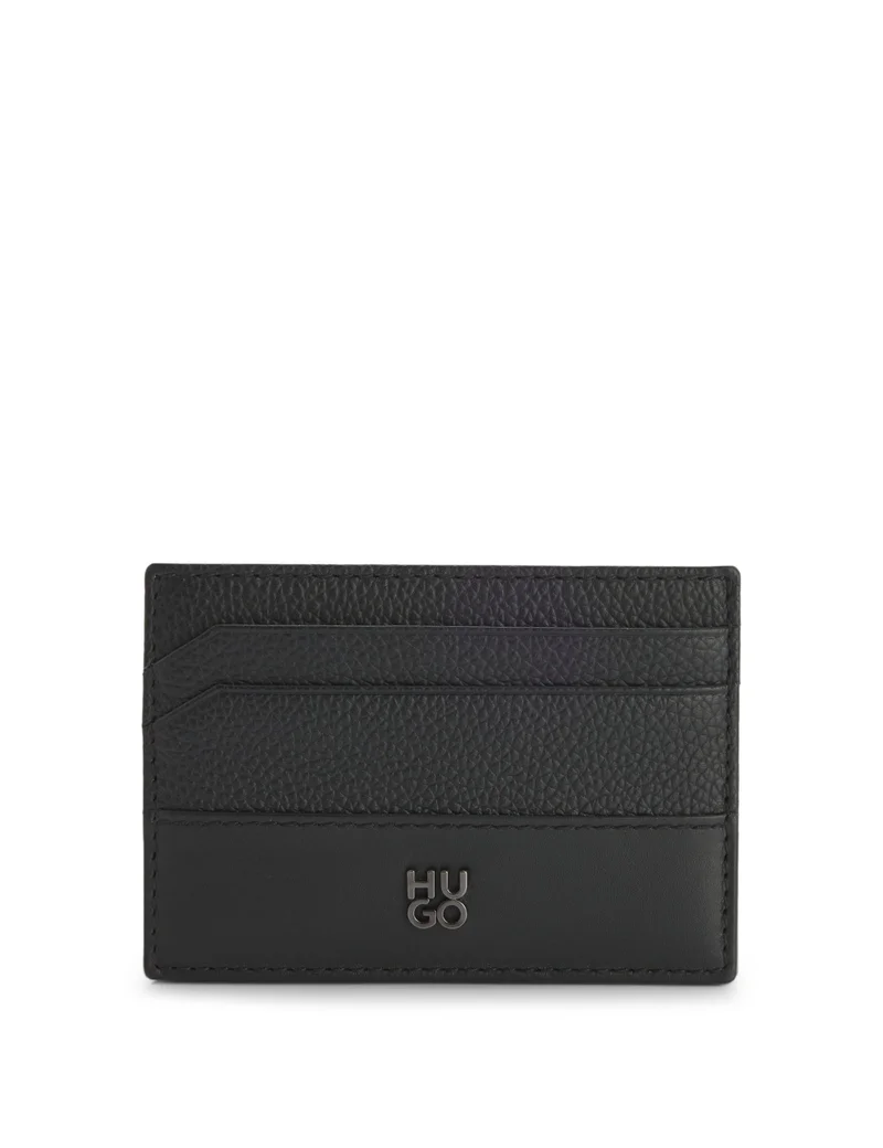 HUGO Leather card holder with stacked-logo trim