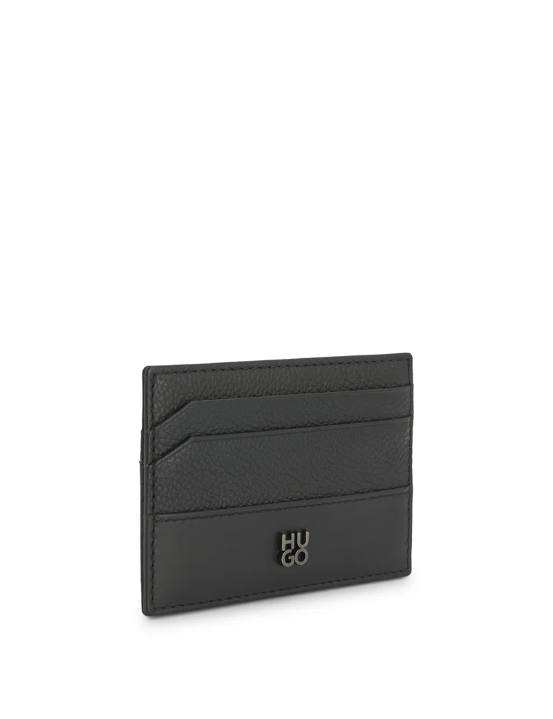 HUGO Leather card holder with stacked-logo trim