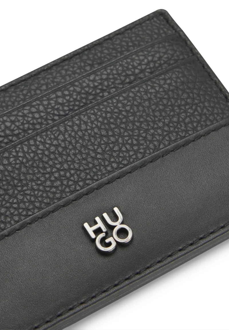 HUGO Black Leather card holder with stacked-logo trim for Men | Best Price UAE