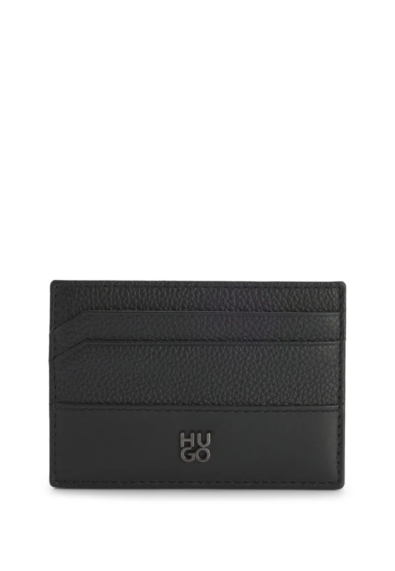 هوجو محفظة بطاقات جلدية بزخرفة شعار مكدس