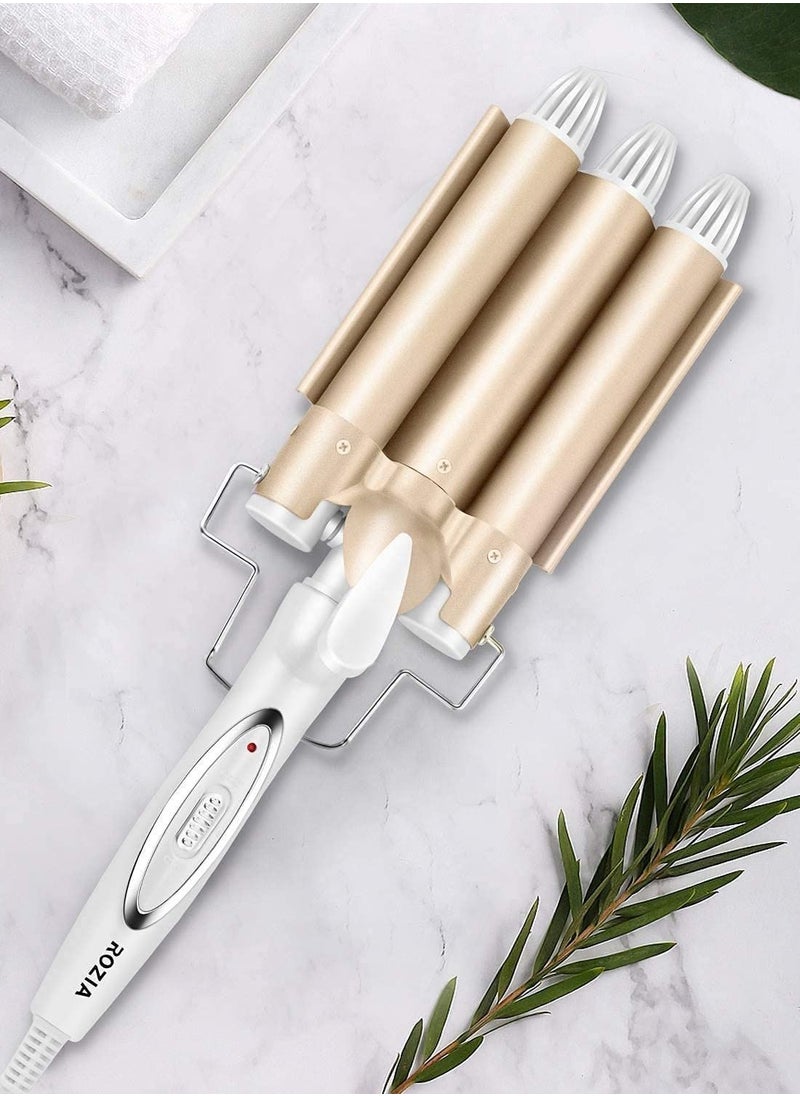 ELTRAZONE 3 Barrel Curling Iron,1 inch Triple Three Barrel Hair Waver Mermaid Beach Waves Curling Wand Ceramic Tourmaline Temperature Adjustable Curler Irons,Hair Crimper Fast Heating Curling Wand (Gold)  - Image 5