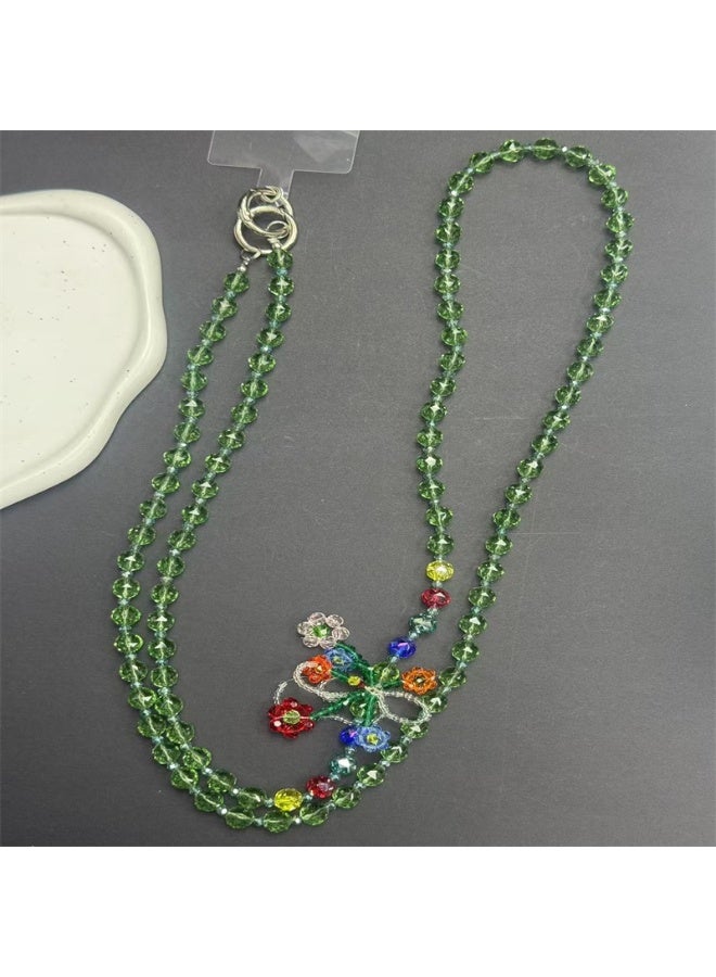 NIBEMINENT Phone Charm/ Chain Strap for Women Girls,Light And Fresh Green Crystal Bead Bow Cell Phone Case Lanyard Wrist Strap