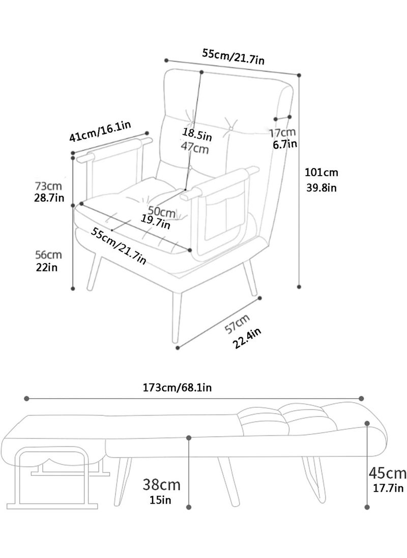 GT-Wheel - Folding Sofa Recliner Arm Chair Convertible Sofa Bed Sleeper Chair 5 Position Adjustable Backrest - Image 1