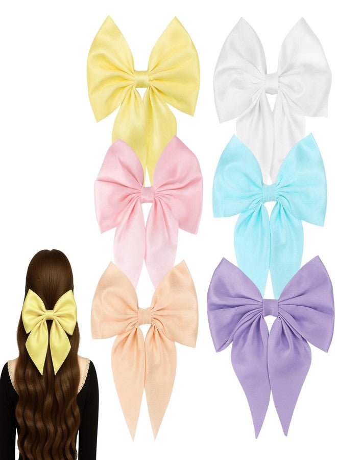 ANNACREATIONS ANNA CREATIONS 6 Pc Fashion Satin Hair Bows Clip Hair Ribbons for Women and Girls Large Vintage Hair Hair Accessories Big Ribbon Bow Clip - Image 1