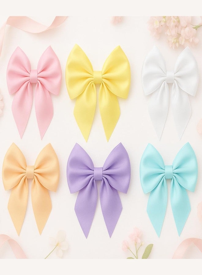 ANNACREATIONS ANNA CREATIONS 6 Pc Fashion Satin Hair Bows Clip Hair Ribbons for Women and Girls Large Vintage Hair Hair Accessories Big Ribbon Bow Clip - Image 5