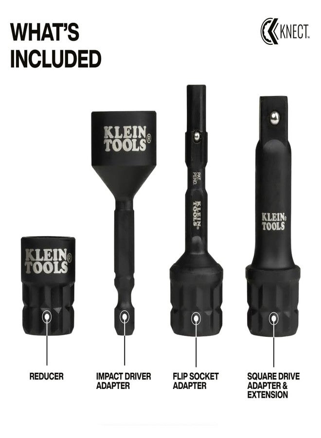 Klein Tools 65KADPM KNECT (M) Impact Socket Adapter Set, 4 Adapters for 3/8-Inch Drive Tools, Flip Sockets and Impact Drivers, Compatible with KNECT (S) and (M) Systems - Image 2