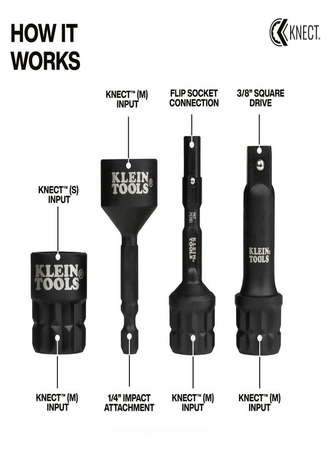 Klein Tools 65KADPM KNECT (M) Impact Socket Adapter Set, 4 Adapters for 3/8-Inch Drive Tools, Flip Sockets and Impact Drivers, Compatible with KNECT (S) and (M) Systems - Image 3