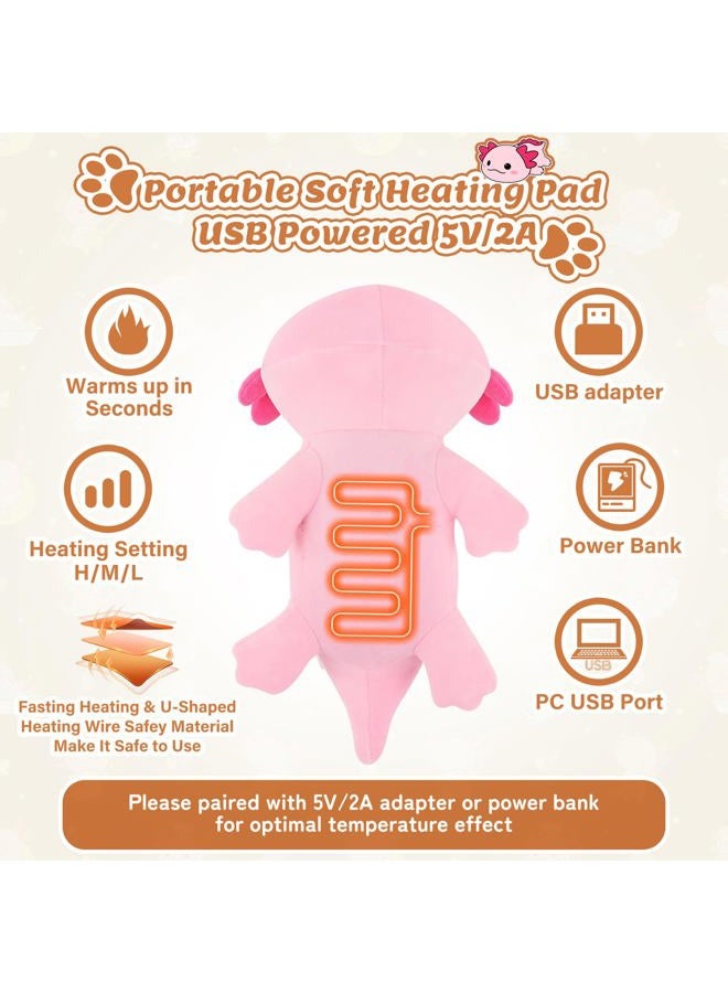 Auspicious beginning Electric Heating Pad for Period Cramps, 14'' Cuddly Pink Axolotl Plush with a Hot Soft Belly USB Powered, Menstrual Heating Pad Neck Shoulder Pain Relief, Gift for Daughter Wife Period Heating Pad - Image 5