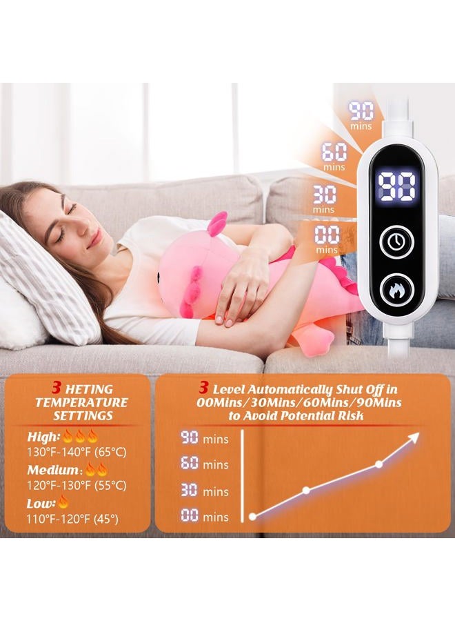Auspicious beginning Electric Heating Pad for Period Cramps, 14'' Cuddly Pink Axolotl Plush with a Hot Soft Belly USB Powered, Menstrual Heating Pad Neck Shoulder Pain Relief, Gift for Daughter Wife Period Heating Pad - Image 3