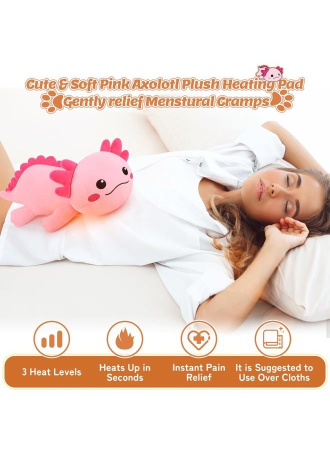 Auspicious beginning Electric Heating Pad for Period Cramps, 14'' Cuddly Pink Axolotl Plush with a Hot Soft Belly USB Powered, Menstrual Heating Pad Neck Shoulder Pain Relief, Gift for Daughter Wife Period Heating Pad - Image 2