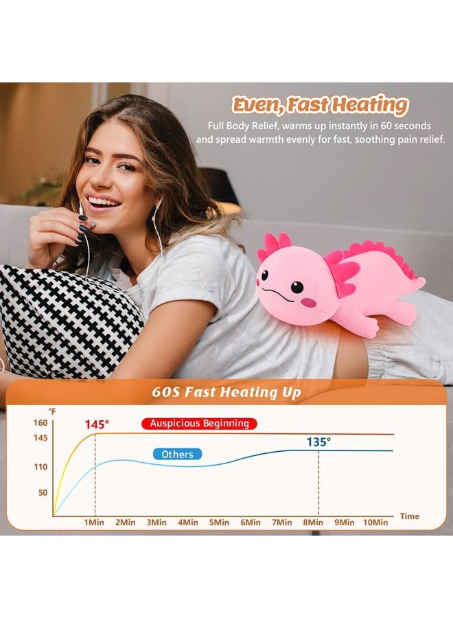 Auspicious beginning Electric Heating Pad for Period Cramps, 14'' Cuddly Pink Axolotl Plush with a Hot Soft Belly USB Powered, Menstrual Heating Pad Neck Shoulder Pain Relief, Gift for Daughter Wife Period Heating Pad - Image 4