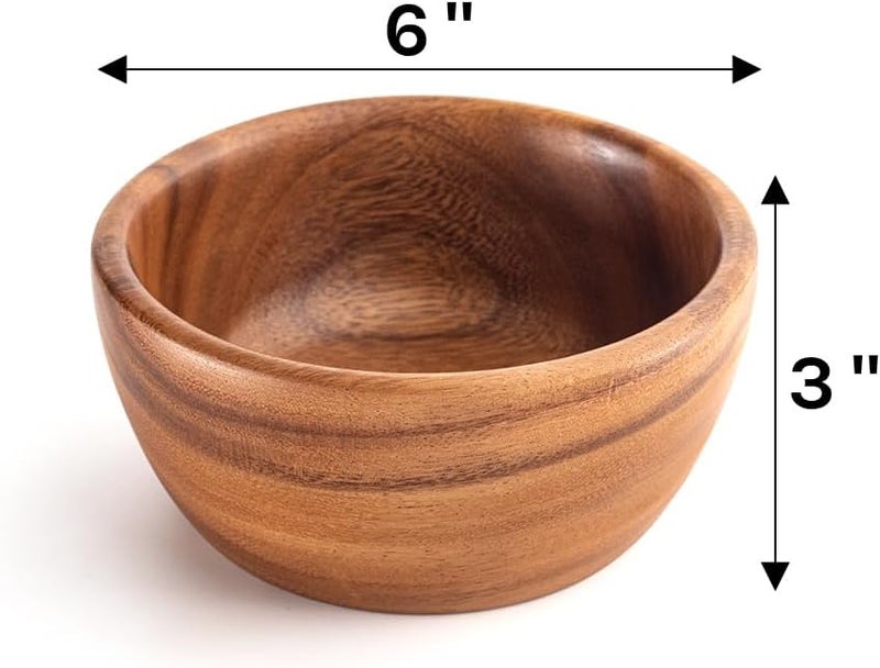 SiamMandalay Acacia Wooden Salad Bowls Set of 2 6 x 3 Individual Wood Serving Bowls for Fruits Cereal Salads or Snacks  Handmade from a Single Organic Piece of Acacia Wood Food Safe - Image 3
