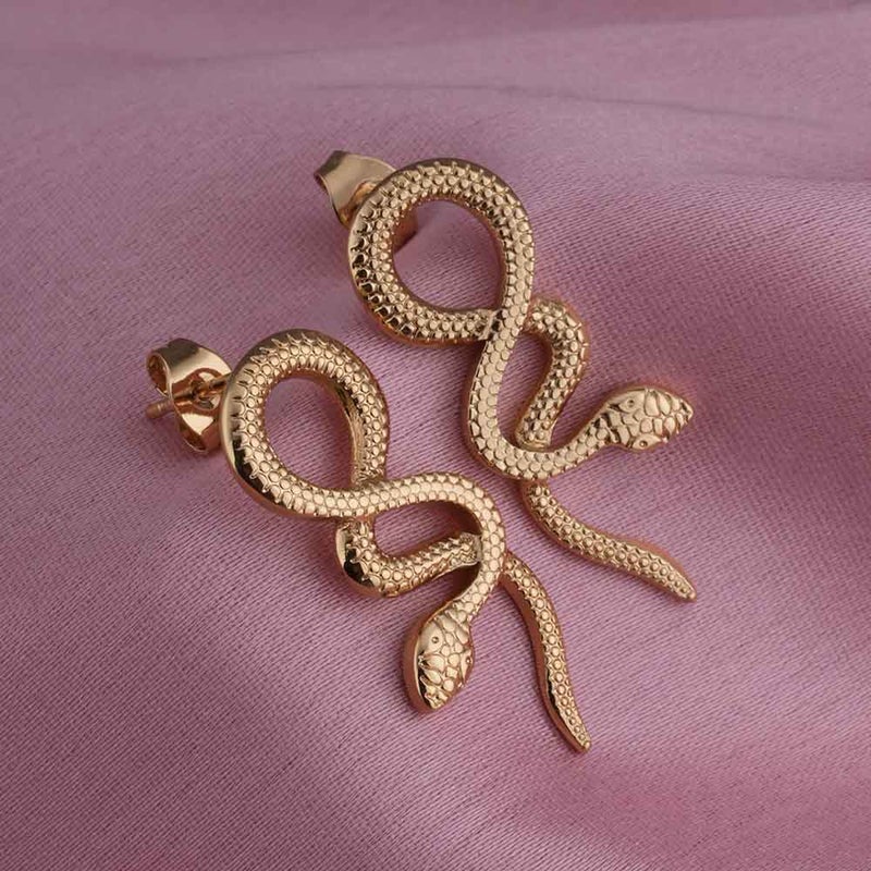 PALMONAS 18k Gold Tone Plated Gold Snake Drop Earrings
 for Women - Image 3