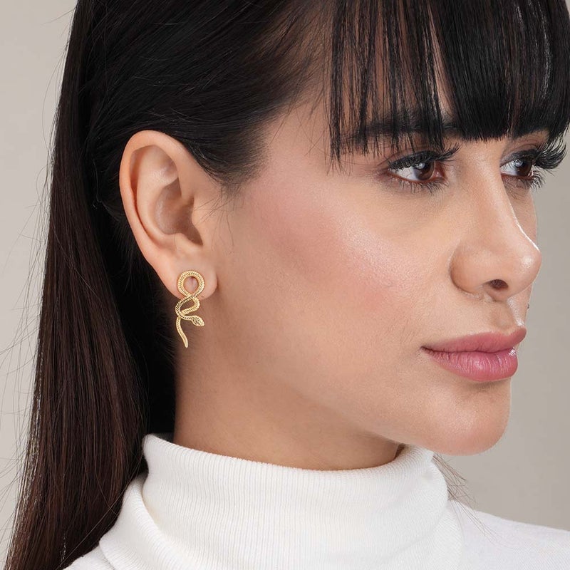 PALMONAS 18k Gold Tone Plated Gold Snake Drop Earrings
 for Women - Image 4
