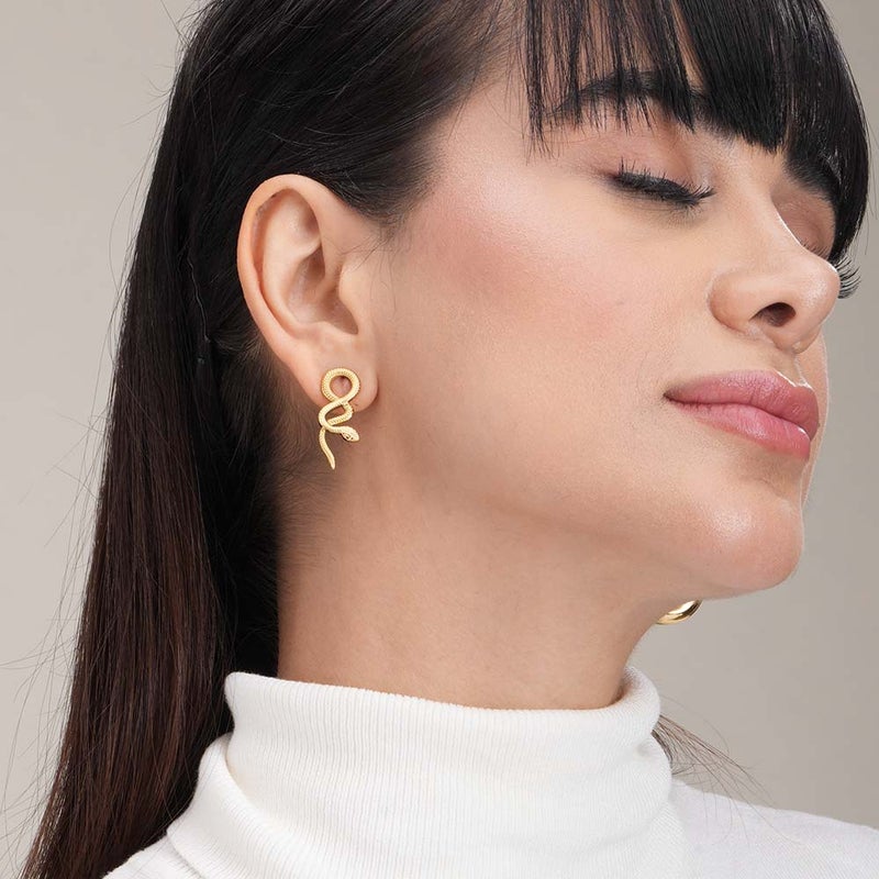 PALMONAS 18k Gold Tone Plated Gold Snake Drop Earrings
 for Women - Image 5