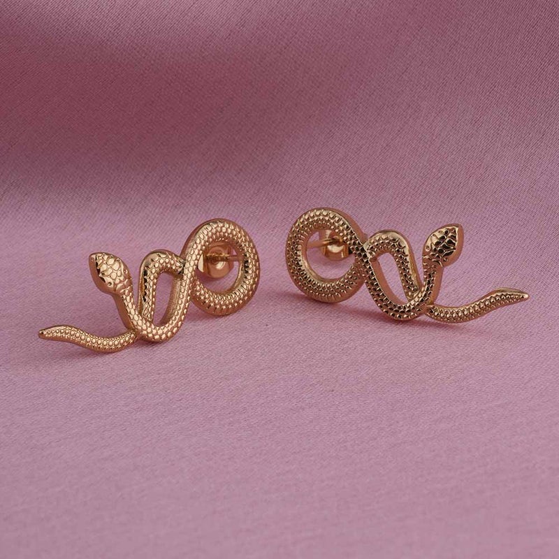 PALMONAS 18k Gold Tone Plated Gold Snake Drop Earrings
 for Women - Image 2