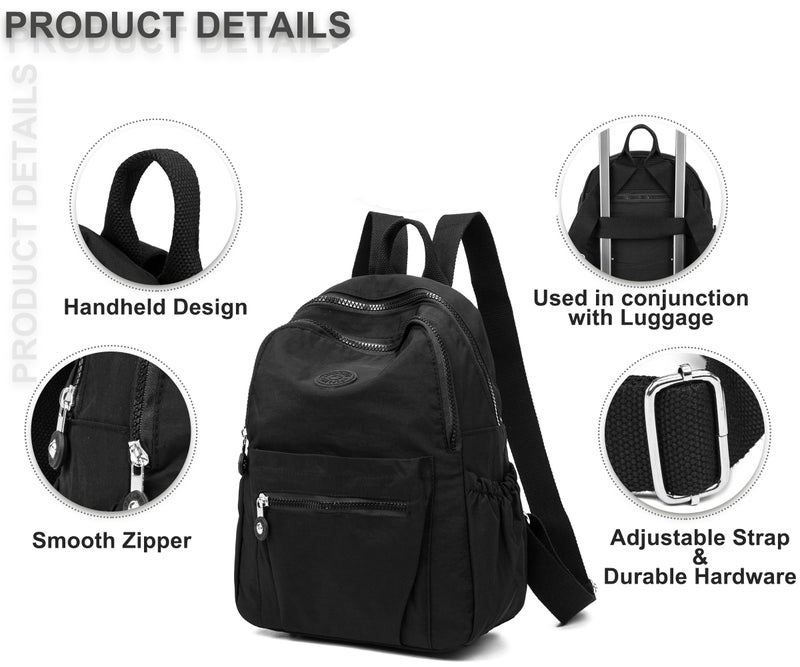 Pealwel Mini Backpack Purse for Women,Small Nylon backpacks for Ladies Backpacks Women Anti Theft Travel Bag (Black) - Image 4